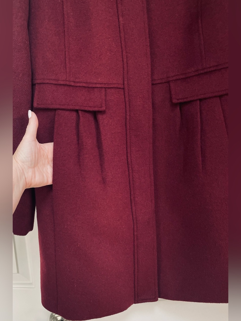 Loft Vintage Burgundy Wool Blend Zip Front Pockets Collarless Coat Fall Winter - Picture 3 of 10